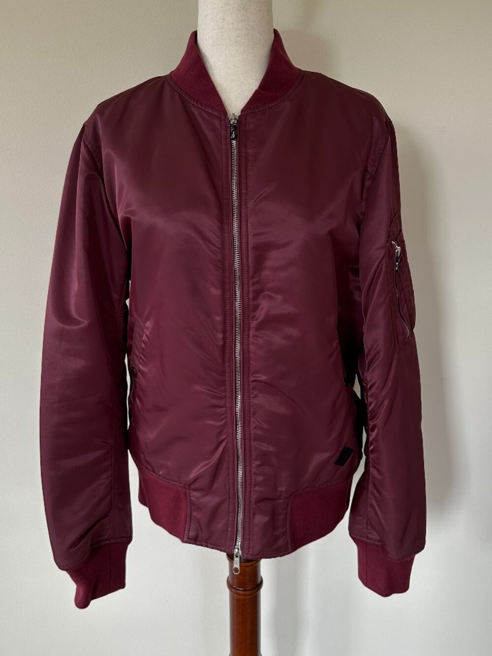 Rag & Bone Burgundy Nylon Oversized Bomber Jacket